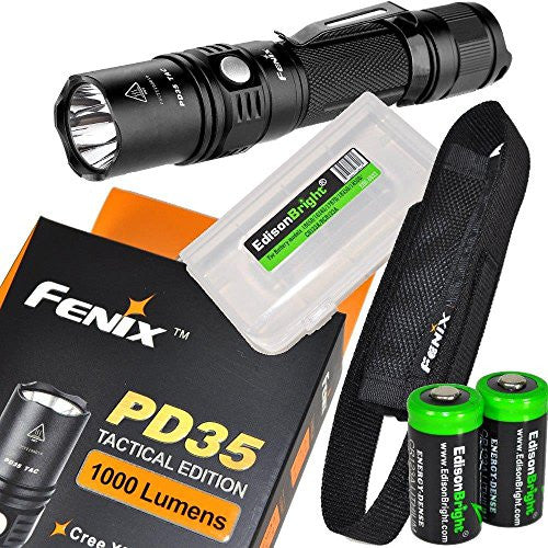 Fenix PD35 2014 Edition 960 Lumen CREE XM-L2 U2 LED Tactical Flashlight with holster, lanyard and two EdisonBright CR123A Lithium Batteries