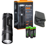 Fenix FD45 900 Lumen neutral white LED Flashlight with four EdisonBright NiMH Rechargeable AA Batteries & Charger