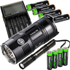 Nitecore TM06 3800 Lumen CREE LED Tiny Monster Flashlight/Searchlight, Nitecore D4 smart charger, 4 X Edisonbright EBR34 18650 3400mAh Li-ion batteries, Smith & Wesson Pathmarker LED flashlight, with 4 x EdisonBright AA Alkaline batteries bundle