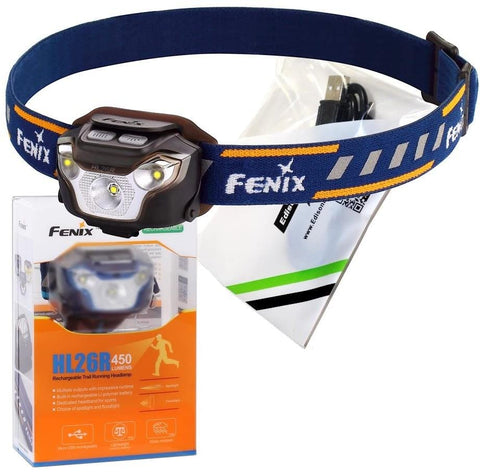 Fenix HL26R 450 Lumen USB rechargeable CREE LED running/jogging sweatband Headlamp with EdisonBright USB charging cable bundle