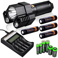 FENIX TK76 2800 Lumen Triple Beam CREE XM-L2 U2 LED Flashlight with Four Fenix 18650 ARB-L2S 3400mAh rechargeable batteries, Fenix ARE-C2 four bays Li-ion/ Ni-MH advanced universal smart battery charger with EdisonBright Battery Sampler Pack bundle