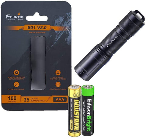 Fenix E01 V2 100 Lumen LED flashlight with EdisonBright AAA alkaline battery bundle