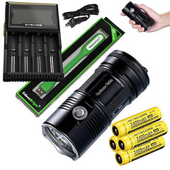 Nitecore TM06S 4000 Lumen CREE LED Tiny Monster Flashlight/Searchlight, Nitecore D4 smart charger, 4 X Nitecore NL189 18650 3400mAh Li-ion with EdisonBright USB reading light bundle