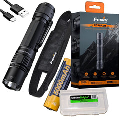Fenix PD36R Pro 2800 Lumen USB Rechargeable LED Tactical Flashlight with EdisonBright Charging Cable Carry case Bundle