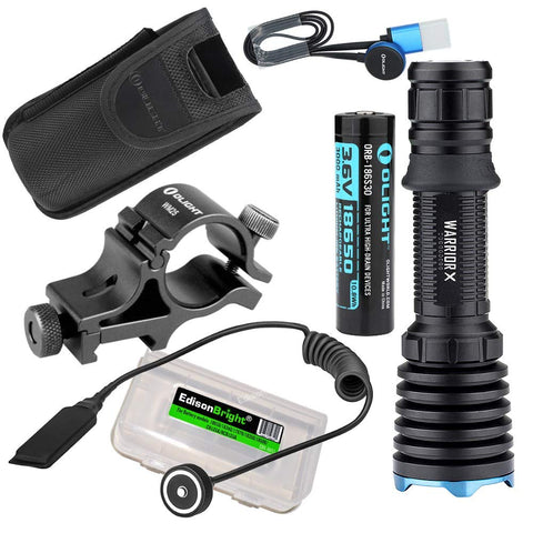 Olight Warrior X USB Rechargeable 2000 Lumen CREE LED Tactical Flashlight with WM25 mount, RWX magnetic pressure switch and EdisonBright cable Carry case Bundle