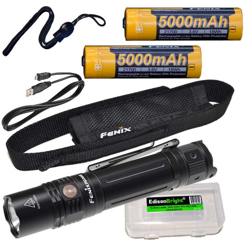 Fenix PD36R 1600 Lumen rechargeable CREE LED tactical Flashlight, additional battery with EdisonBright charging cable carry case bundle