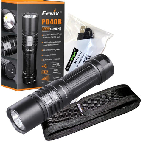 EdisonBright FENIX PD40R USB Rechargeable 3000 Lumen Cree XHP-70 LED Flashlight with, rechargeable battery and USB charging cable bundle