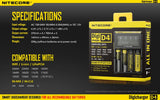 Nitecore D4 4 Slot Smart Battery Charger for Li-ion, IMR, LiFePO4 26650 18650 18350 16340 RCR123 14500 Ni-MH Ni-Cd AA AAA AAAA C Batteries w/ 8 x EdisonBright Ni-MH Rechargeable AA Batteries Bundle