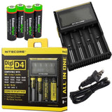 Nitecore D4 smart battery Charger with LCD display For Li-ion, IMR, LiFePO4 26650 22650 18650 17670 18490 17500 18350 16340 RCR123 14500 10440 Ni-MH And Ni-Cd AA AAA AAAA C Rechargeable Batteries with 4 x EdisonBright Ni-MH rechargeable AA batteries