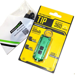 Nitecore TIP 360 lumen USB rechargeable keychain flashlight green color body with EdisonBright brand USB charging cable