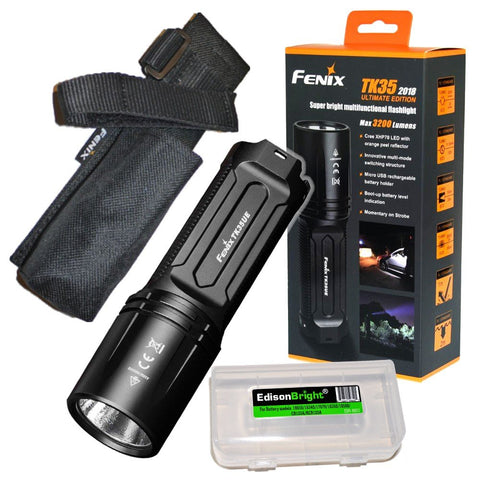 EdisonBright Fenix TK35 2018 Ultimate Edition UE 3200 Lumen LED Tactical/Police Flashlight BBX3 Battery Carry case