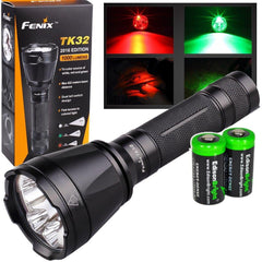 Fenix TK32 2016 CREE LED 1000 Lumen built in Red, Green Lights and dual tail switch tactical Flashlight with 2X EdisonBright CR123A Batteries