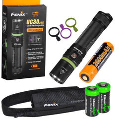 FENIX UC30 2017 USB Rechargeable 1000 Lumen Cree XP-L HI LED Flashlight with, rechargeable battery, USB charging cable and 2 X EdisonBright lithium CR123A back-up batteries bundle