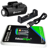 EdisonBright Olight PL1 II 450 lumen LED handgun light with EBR65 RCR123A lithium-ion battery and charger bundle