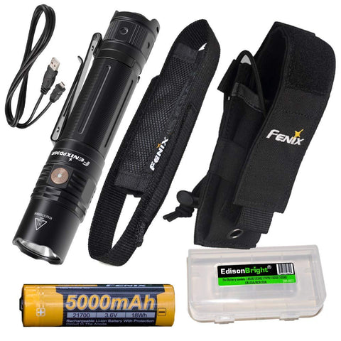 Fenix PD36R 1600 Lumen USB Rechargeable CREE LED Tactical Flashlight, ALP-MT Holster with EdisonBright Charging Cable Carry case Bundle