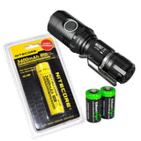 Nitecore MH20GT CREE LED 1000 Lumen 395 yards beam USB Rechargeable Flashlight, Nitecore NL189 18650 3400mAh rechargeable Li-ion battery, USB cable, Holster 2 X EdisonBright Cr123A batteries bundle