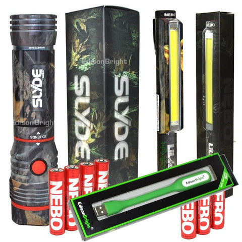 Nebo Slyde and lil larry bundle (CAMO) 250 Lumen magnetic base LED flashlight/Worklights 6383/6466 with EdisonBright USB powered reading light