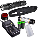 Fenix PD35 TAC 1000 Lumen CREE LED Tactical Flashlight with Fenix ARB-L2M 18650 Li-ion rechargeable battery, diffuser, Red filter, smart Charger and 2 X EdisonBright CR123A Lithium batteries bundle