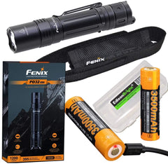 EdisonBright Fenix Bundle PD32 V2 1200 Lumen LED Tactical Flashlight, Holster, 2 X USB Rechargeable 3500mAh Li-ion Batteries BBX3 Battery case