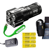 EdisonBright NITECORE TM28 Tiny Monster 6000 Lumen LED Flashlight/Searchlight with 4 X Nitecore 18650 Li-ion rechargeable batteries, USB powered reading light bundle