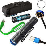 EdisonBright Olight M2R Warrior USB Rechargeable 1500 Lumen CREE LED Flashlight EDC with 18650 Rechargeable Battery, Magnetic Charging Cable with USB Powered Reading Light Bundle