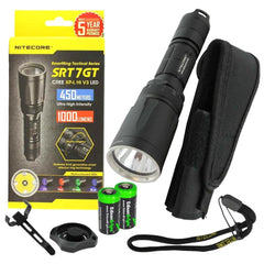 Nitecore SRT7GT 1000 Lumens CREE LED Built in Red, Green, Blue, UV Lights, Variable brightness Flashlight/searchlight with 2 X EdisonBright CR123A Batteries