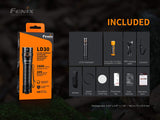 Fenix LD30 1600 Lumen LED tactical Flashlight, 2 X 3500mAh rechargeable battery with EdisonBright battery carry case bundle