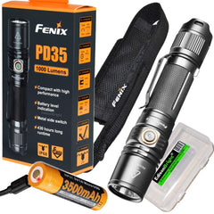 Fenix PD35 v2.0 2018 1000 Lumen Flashlight rechargeable bundle with Fenix USB Rechargeable 3500mAh li-ion Battery & EdisonBright battery carry case