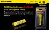 NITECORE NL189 3400mAh 12.6Wh 3.6v Protected Button-top 18650 Rechargeable Li-ion Batteries for High Drain Devices.