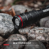 NEBO Redline-X Rechargeable Waterproof Flashlight: 1800 lumen, 4x zoom, Switch-X technology; patented paddle switching mechanism to operate the power mode and instant activation for TURBO and Strobe