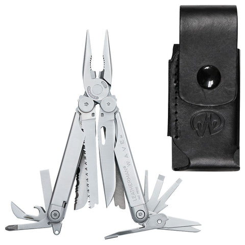Leatherman Wave 830037 stainless-steel finish Multi-tool with leather sheath