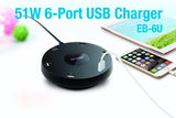 EdisonBright EB-6U 6 Port ETL Certified (51 watts 6-Port USB Charging station) desktop Multi-Port USB Charger for iPhone 6 / 6 Plus, iPad Air 2 / mini 3, Galaxy S6 / S6 Edge note 4 S30R MH20 and More