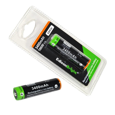 2 Pack EdisonBright EBR34 3400mAh 18650 rechargeable Li-ion protected batteries
