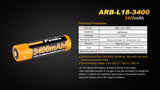 Fenix ARB L18-3400 Protected 3400mAh type 18650 Rechargeable Li-ion Battery for TK75 TK16 P12 TK35 PD35 PD32 TK09 TM26 ARE-X2 ARE-C1+Plus  ARE-C2 and other High Drain Devices