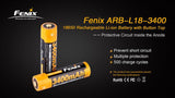 Fenix ARB L18-3400 Protected 3400mAh type 18650 Rechargeable Li-ion Battery for TK75 TK16 P12 TK35 PD35 PD32 TK09 TM26 ARE-X2 ARE-C1+Plus  ARE-C2 and other High Drain Devices