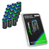 16 Pack Genuine EdisonBright 16340 RCR123A 650mAh rechargeable Li-ion batteries