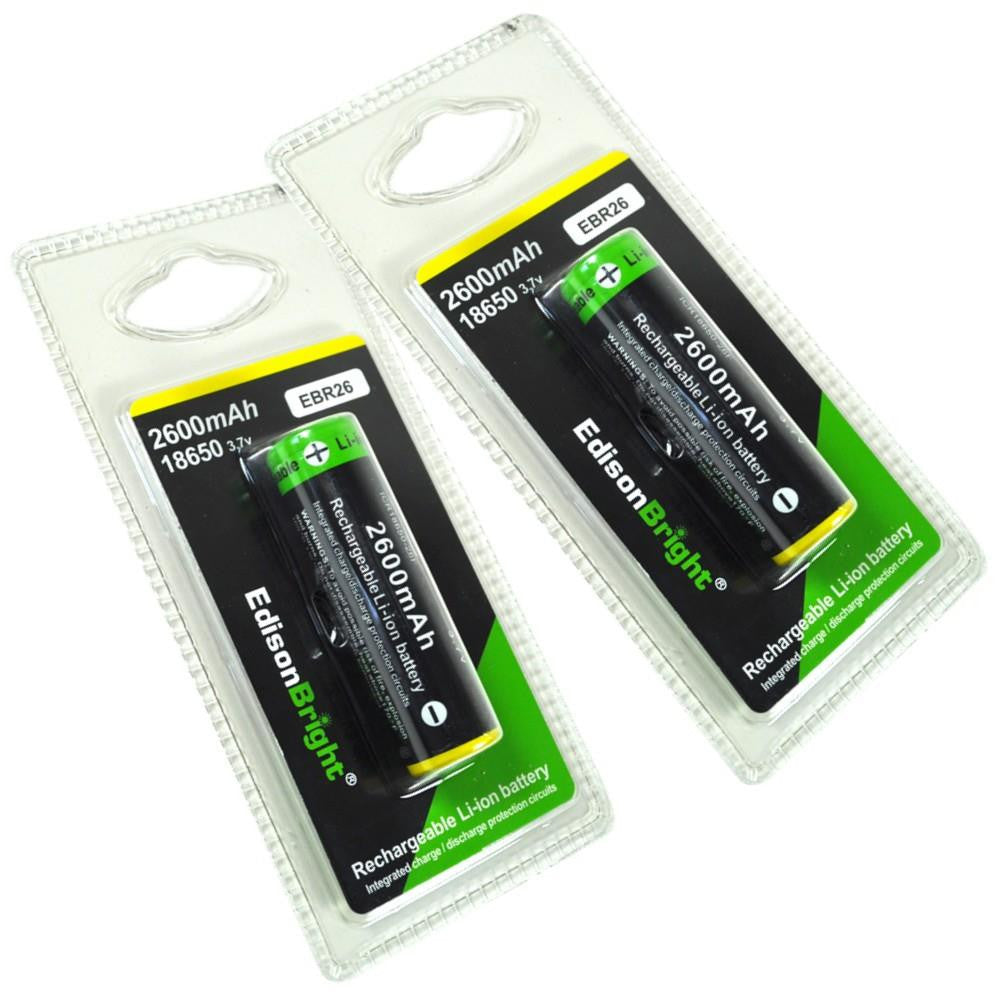 Brand New 2 Pack Genuine EdisonBright EBR26 2600mAh 18650 Li-ion 3.7v rechargeable protected batteries
