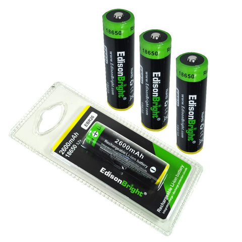 New 4 Pack Genuine individually packed EdisonBright EBR26 2600mAh 18650 Li-ion 3.7v rechargeable protected batteries