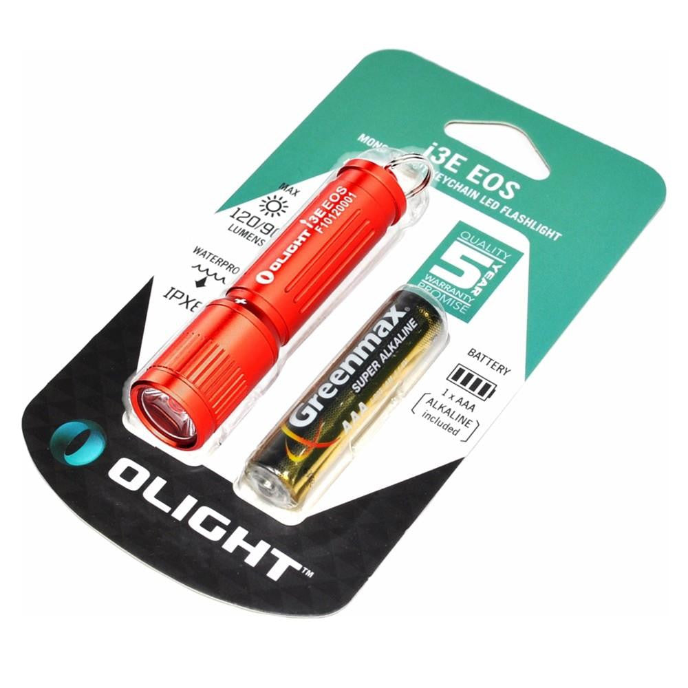 Olight i3E RED body color 90 Lumen extremely compact LED flashlight for keychain AAA i3s Phillps
