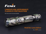 EdisonBright Fenix PD35 TAC CAMO 1000 Lumen CREE LED tactical flashlight, USB rechargeable battery, holster, RED, GREEN, Blue filters battery case bundle for hunting