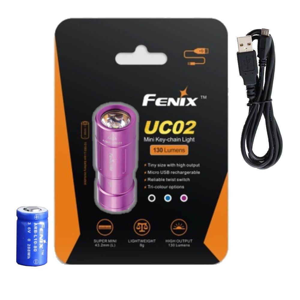 FENIX UC02 USB Rechargeable 130 Lumen Cree LED keychain Flashlight (Purple) EDC
