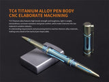 Fenix T5Ti Tactical Pen body, made of TC4 titanium alloy and finished in CNC machining with Germany Schmidt P950M pressurized refill