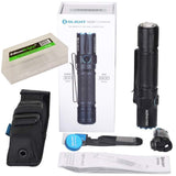 OLIGHT M2R Pro Warrior 1800 Lumens USB Magnetic Rechargeable Tactical Flashlight, 21700 Battery, holster with EdisonBright BBX5 battery carry case bundle